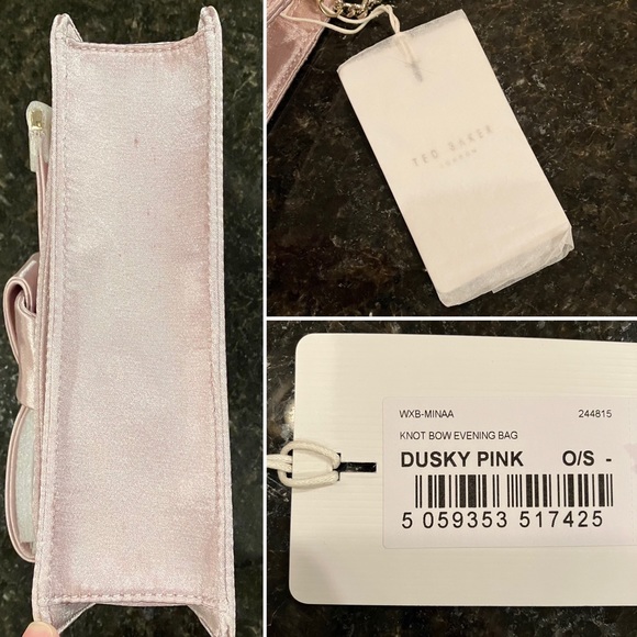 New Ted Baker MINAA Bow Detail Evening Bag, Pale Pink Satin Clutch, Formal Purse - Picture 15 of 16